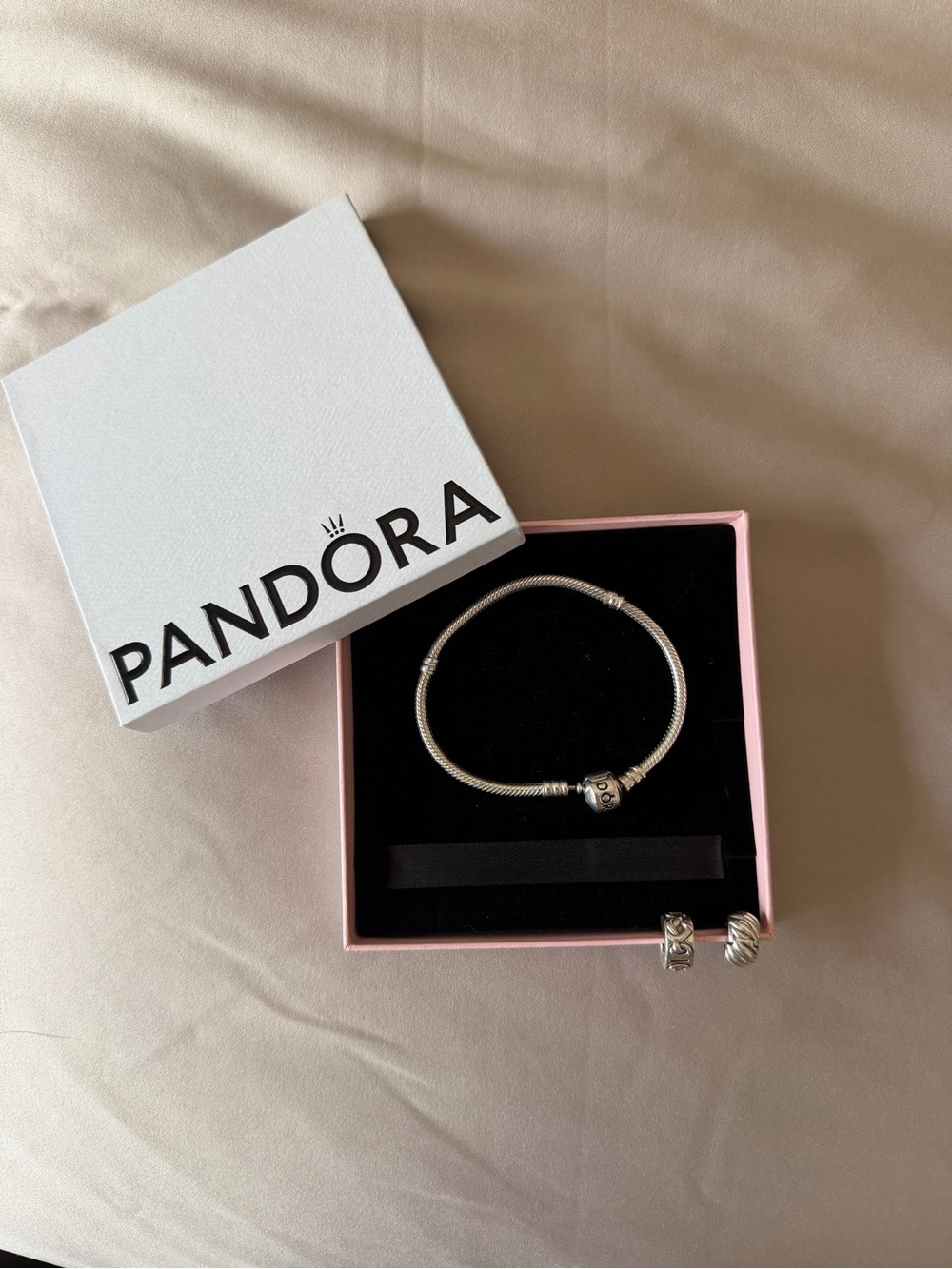 Pandora Sterling Silver Bracelet with Silver Clasp and Charms